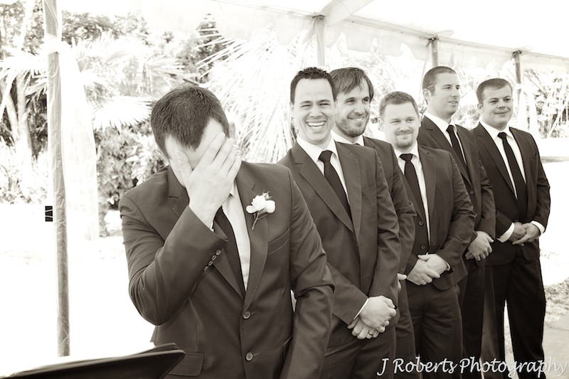 Groom overcome with emotion as bride walks down the aisle - wedding photography sydney